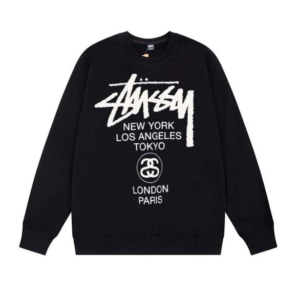 Men's Stussy Floral Print Long Sleeve Sweatshirt Black - Picture 1 of 7